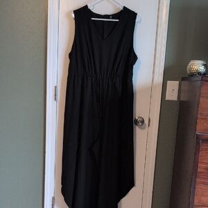 Black Sleeveless V-Neck Drawstring Waist Dress